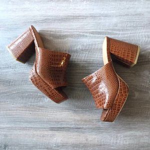 ASOS Tan Faux Leather Snakeskin Platform Mules